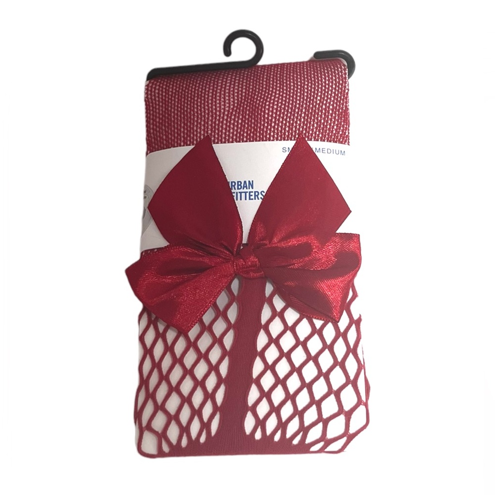 URBAN OUTFITTERS RED HIGH BOW FISHNET TIGHTS BNWT